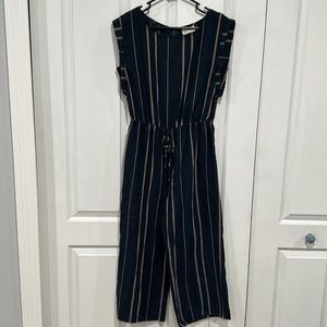 Blue and Tan wide leg Jumpsuit. Runs - but large